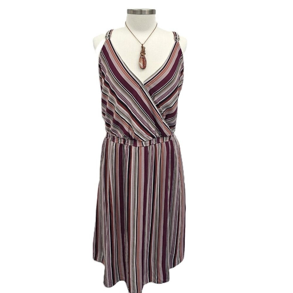 Maurices Striped Faux Wrap Midi Dress Womens 1X Criss-Cross Back Summer Casual